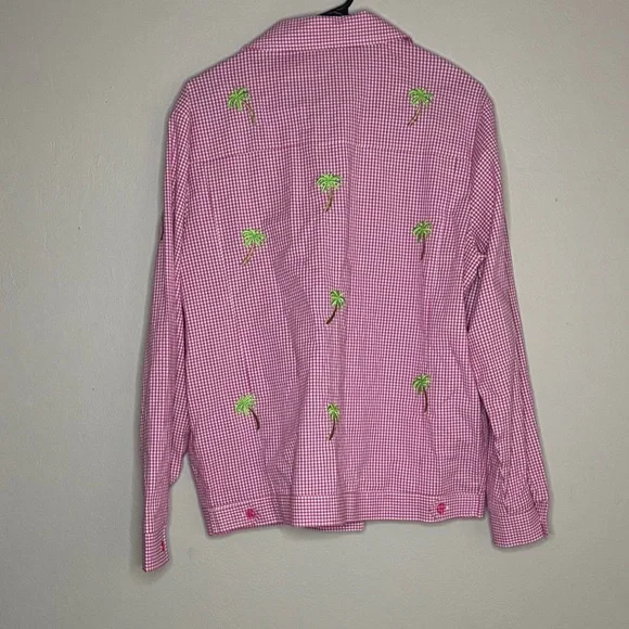 The Quaker Factory Vintage Gingam Palm trees Button Down Top size small - Picture 4 of 7